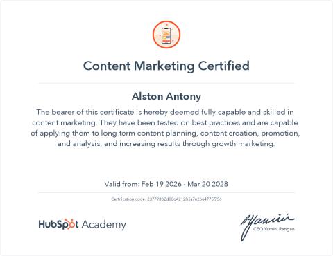 Content Marketing — HubSpot Academy சான்றிதழ்
