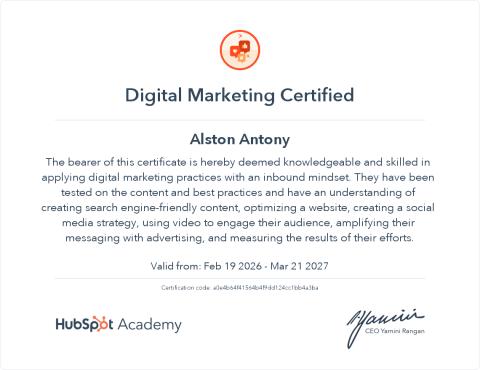 Digital Marketing — HubSpot Academy சான்றிதழ்