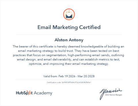 Email Marketing — HubSpot Academy சான்றிதழ்