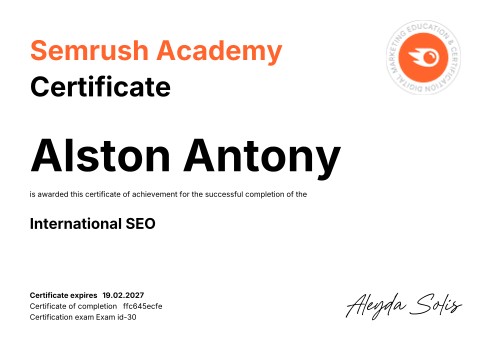 Semrush's International SEO Certified — Semrush சான்றிதழ்
